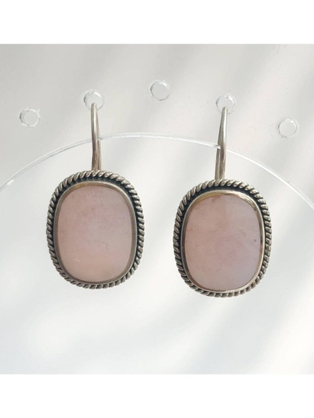 Pink Mother of Pearl Rope Framed Thai Made Vintage Sterling Silver 925 Earrings